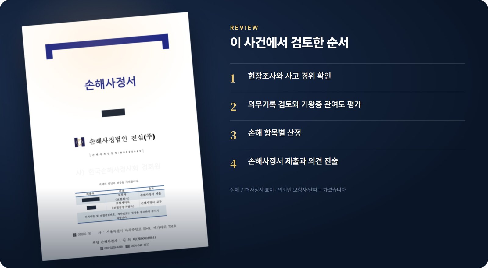 손해사정서 표지(가림)와 이 사건 검토 순서